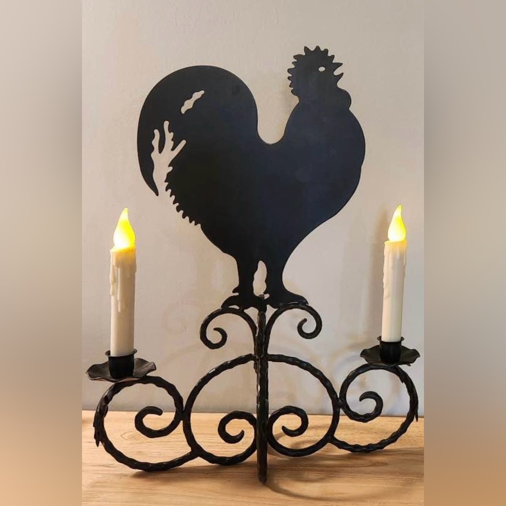 SLAH Rustic Rooster Candelabra Iron EUC